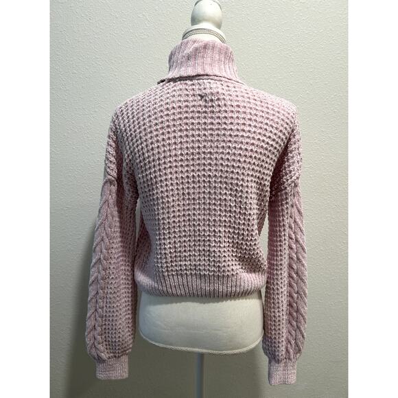 Hippie Rose Juniors Turtleneck Cable-Knit Sweater Lilac Blush Size Small New B57 - Picture 5 of 7
